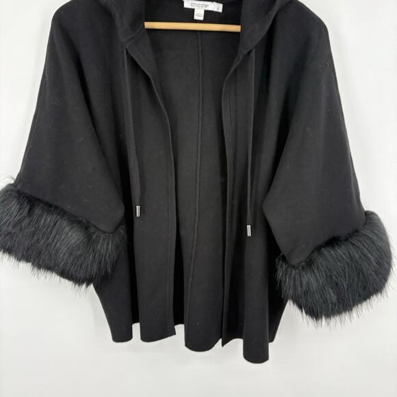 Chicos Sweater 1 Medium Faux Fur Quiet Luxury Soft Capsule Minimalist Hooded - Picture 5 of 8